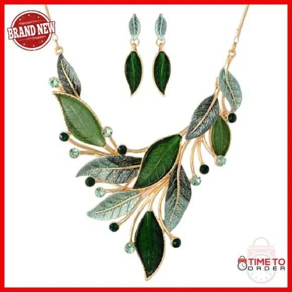 Vintage Chunky Statement Jewelry Set Leaf Floral Geometric Boho Necklace